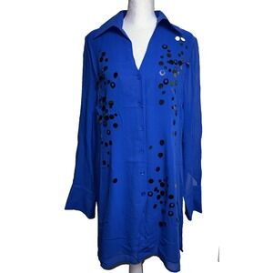 Vintage Victor Costa Occasion‎ 100% Silk Blouse Blue Sequin Embellished Tunic S
